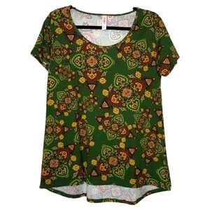 New - LULAROE Classic T Green, Yellow & Red olive green background - Size Small